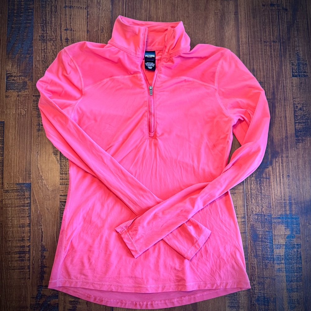 Victoria Sport Hot Pink Quarter Zip Long Sleeve Sheer Back Athletic Top | XS